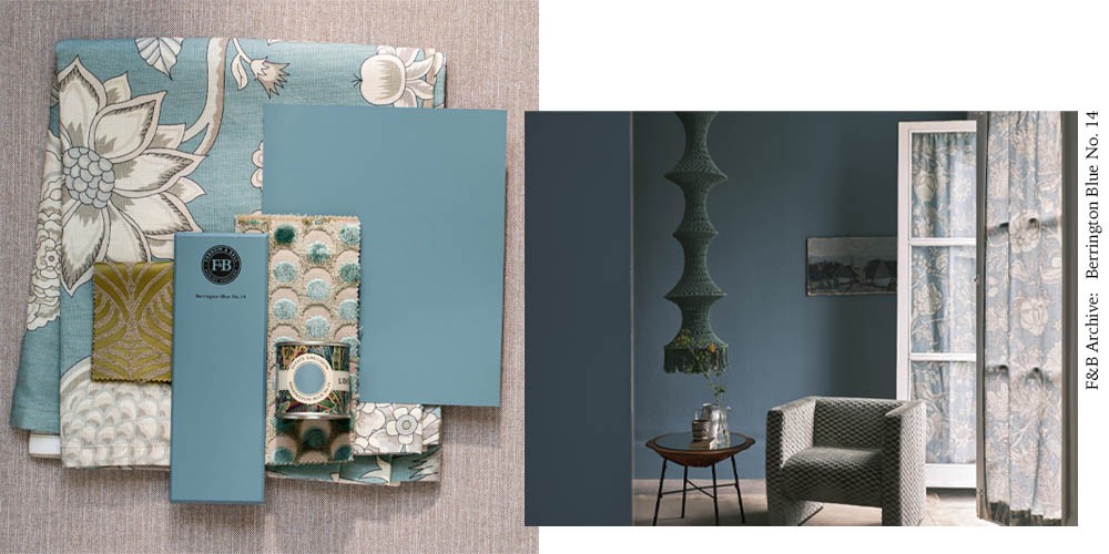 Farrow and Ball 14 Berrington Blue with Palampore Trail fabric by Liberty Interiors