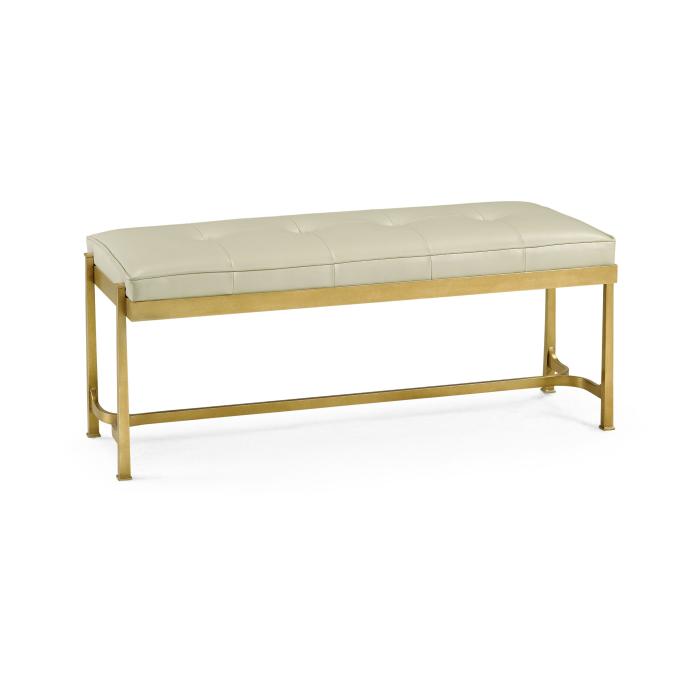 Jonathan Charles Bench Contemporary in White Leather - Gilded 1