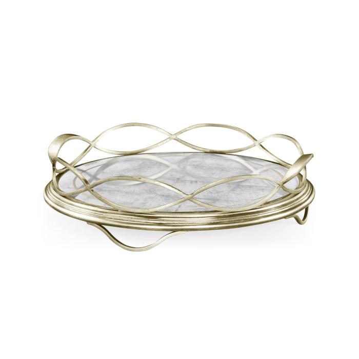 Jonathan Charles Round Tray Interlaced in Eglomise - Silver 1