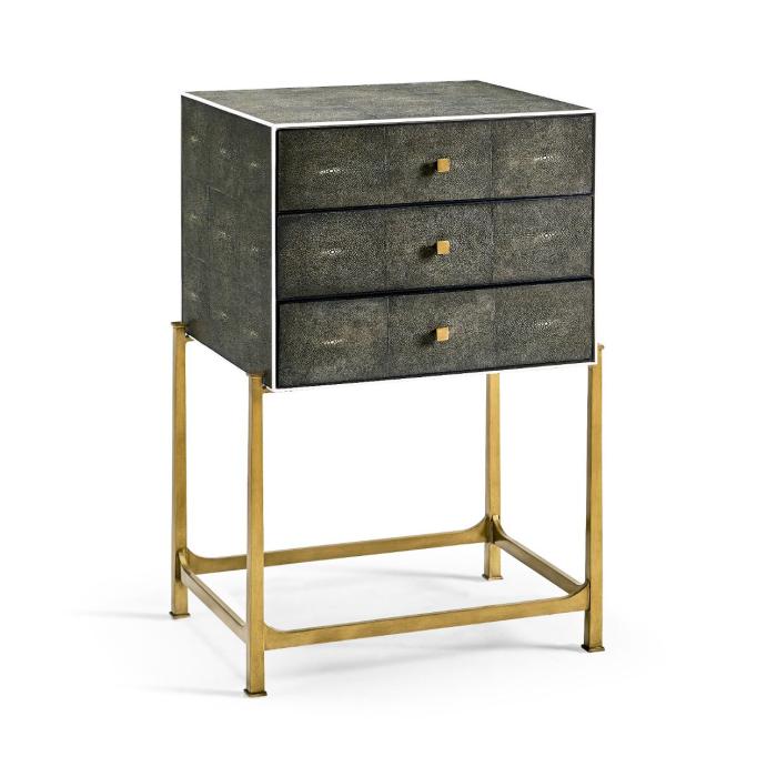 Jonathan Charles Small Chest of Drawers 1930s in Anthracite Shagreen - Gilded 9