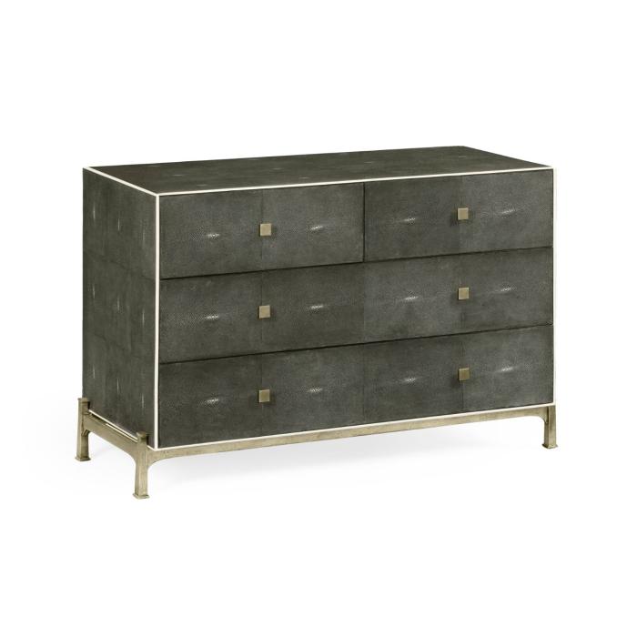 Jonathan Charles Large Chest of Drawers 1930s in Anthracite Shagreen - Silver 1