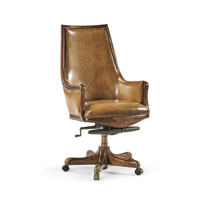 Jonathan Charles Desk Chair Edwardian High Back - Antique Chestnut Leather 7
