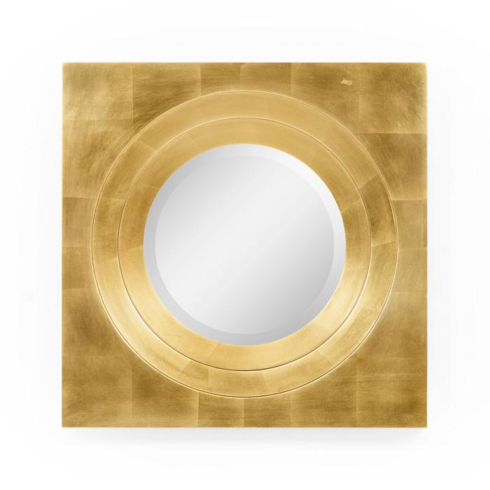 Jonathan Charles Round Mirror Contemporary with Square Frame - Gilded 6