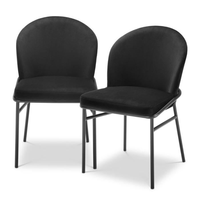 Eichholtz Willis Black Velvet Dining Chairs Set of 2 1