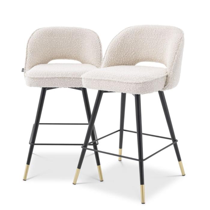Eichholtz Cliff Counter Stool Swivel in Boucle Cream Set of 2 1