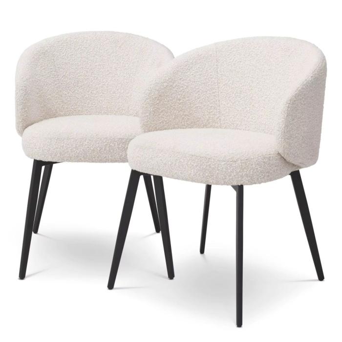 Eichholtz Lloyd Dining Chairs with Arm in Bouclé cream Set of 2  1