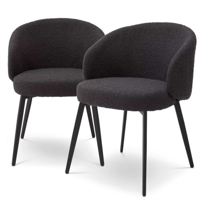 Eichholtz Lloyd Dining Chairs with Arm in Bouclé black Set of 2  1
