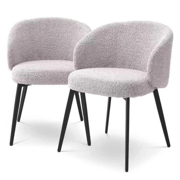Eichholtz Lloyd Dining Chairs with Arm in Bouclé grey Set of 2  1