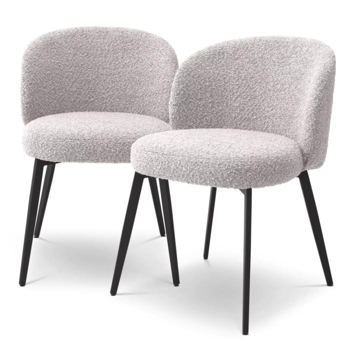 Eichholtz Lloyd Dining Chairs in Boucle grey Set of 2 1