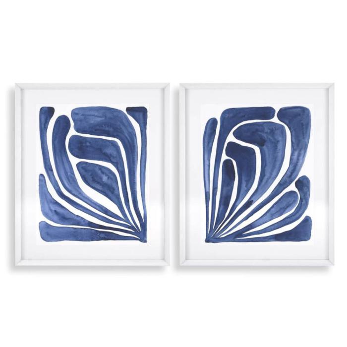 Eichholtz Blue Stylised Leaf Prints Set of 2 1