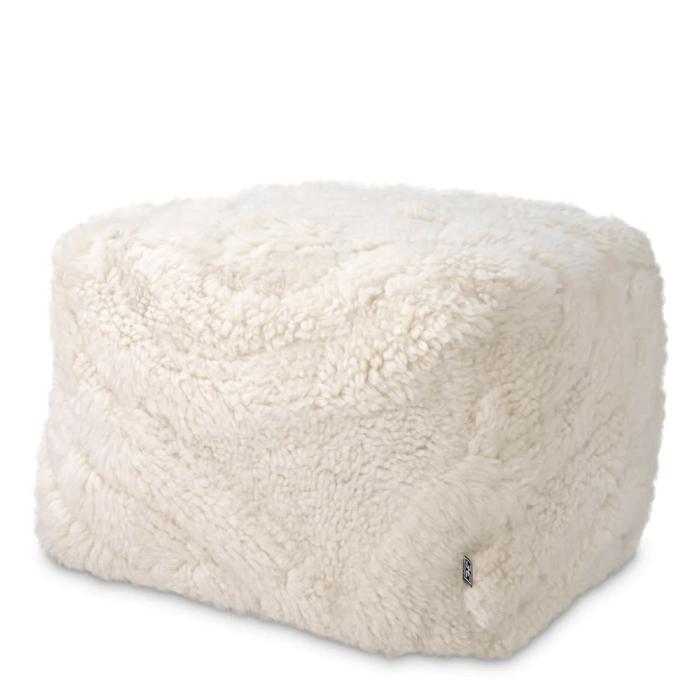 Eichholtz Neutral Fluffy Wool Mix Stool Andres in Ivory 1
