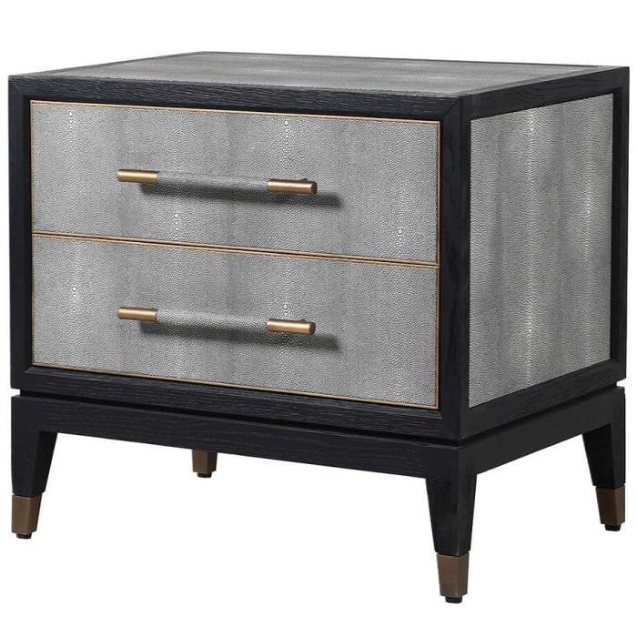 Huxley Faux Shagreen Bedside Table with 2 Drawers 1