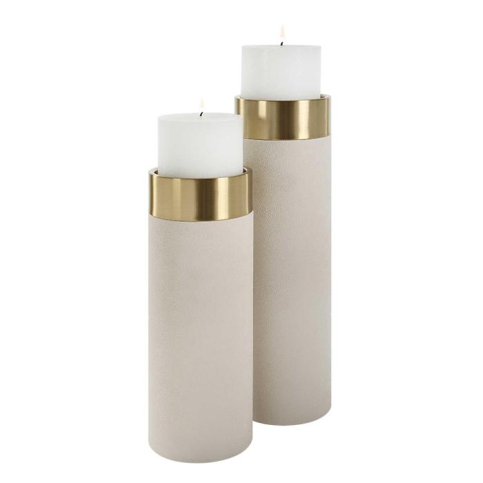 Uttermost Wessex White Pillar Candleholders | Set of 2 1