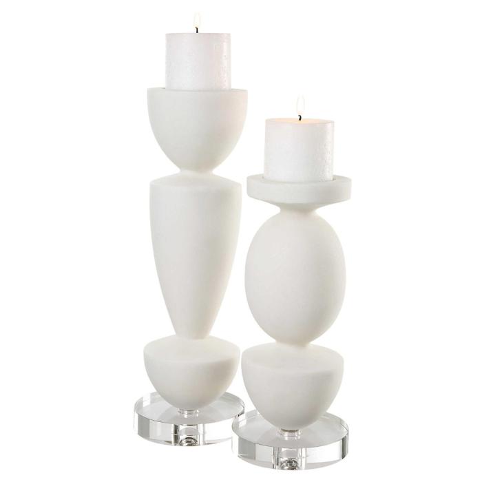 Uttermost Lido White Stone Candleholders | Set of 2 1