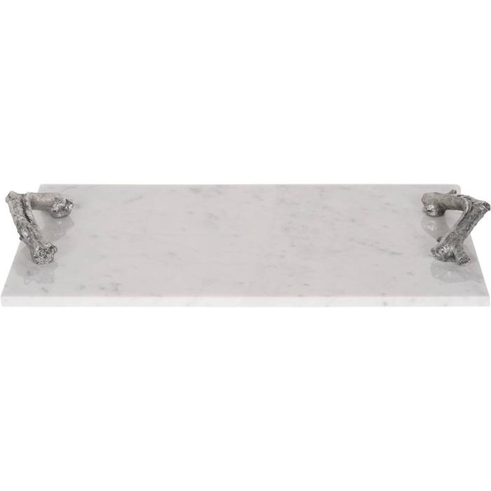 Libra Marble Tray with Silver handles 1