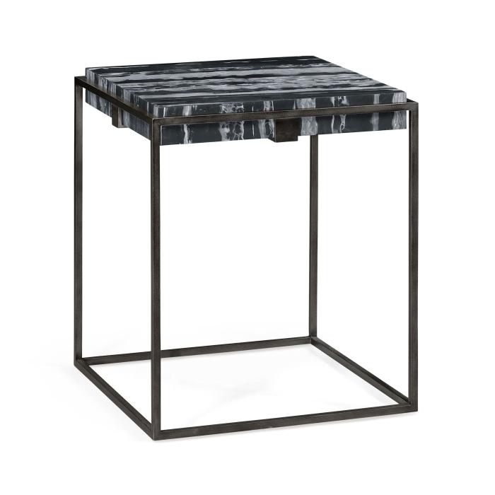 Jonathan Charles Square Iron End Table with a Black Marble Top 1