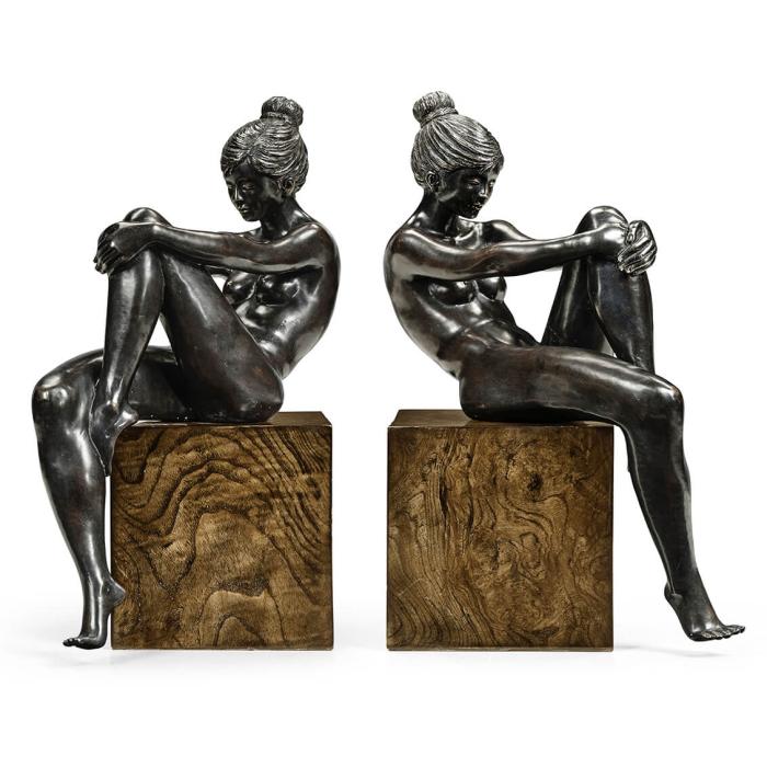 Jonathan Charles Nude Girl Figurine Bookends - Dark Bronze 1