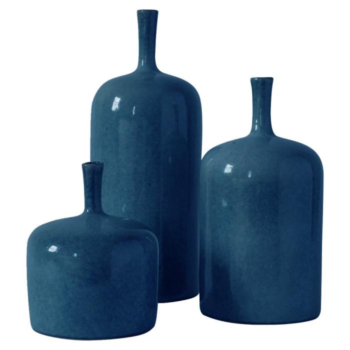 Nagao Contemporary Set of 3 Blue Vases 1