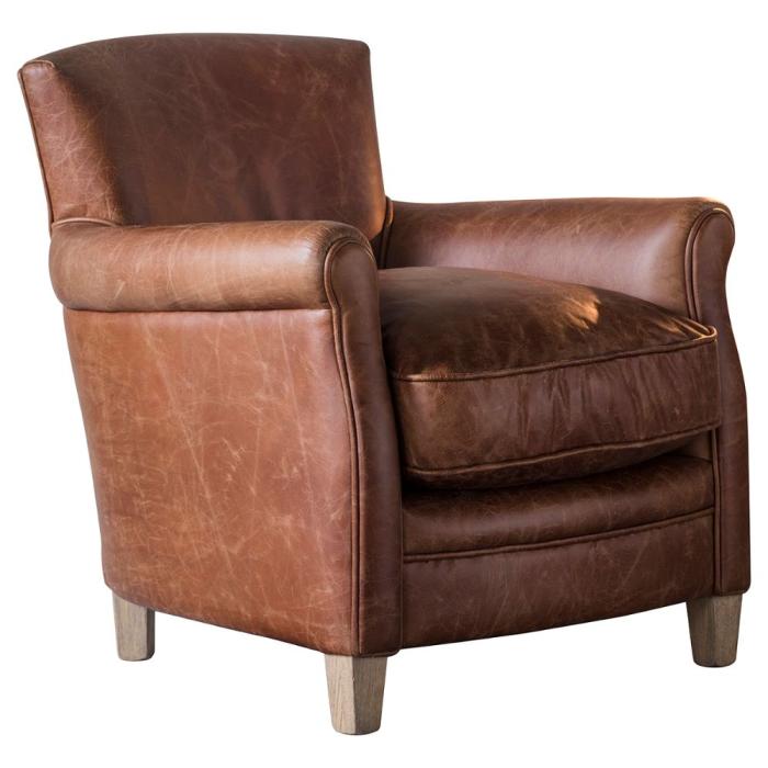 Ealing Armchair in Vintage Brown Leather 1