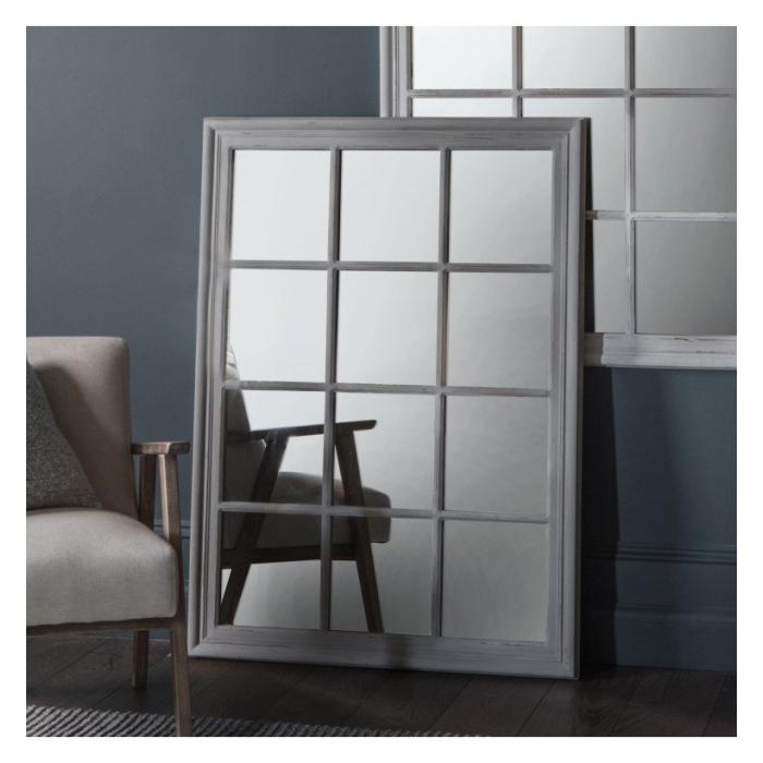 Pavilion Chic Meadow Large Window Style Mirror - Distressed Grey 1