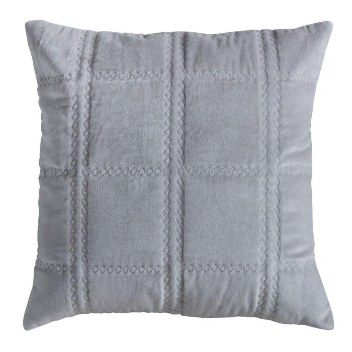 Julian Quilted Velvet Cushion in Grey 1