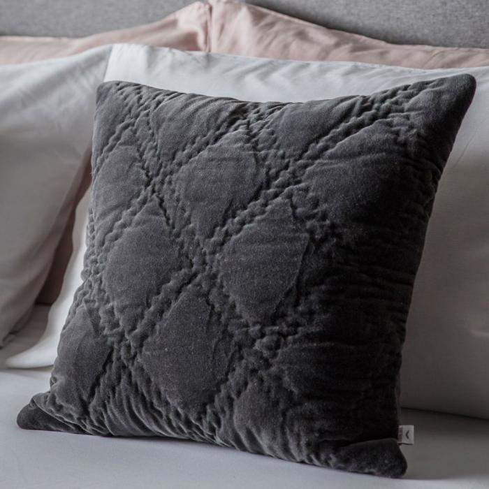 Julian Quilted Velvet Cushion in Charcoal 1