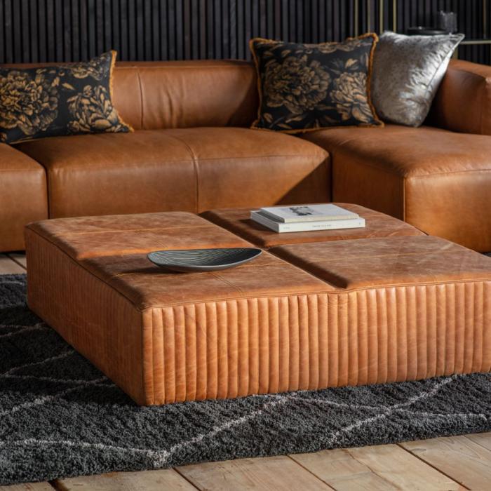 Liverpool Large Brown Leather Ottoman 1