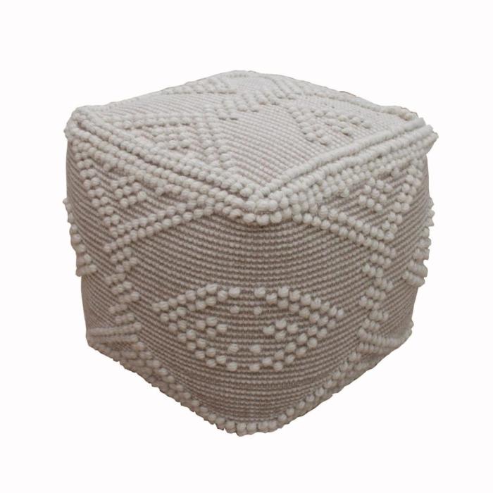 Libra Fortain Hand Woven Wool Pouffe in Beige and Ivory 1
