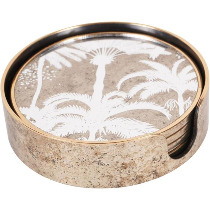 Libra Palm Tree Set of 4 Round Coasters Antique Gold 1