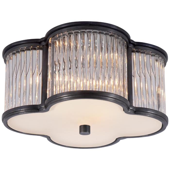 Visual Comfort Basil Small Flush Mount in Gun Metal and Clear Glass Rods with Frosted Glass 1