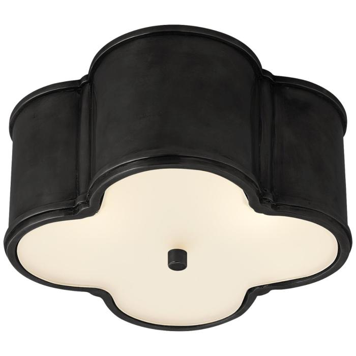 Visual Comfort Basil Small Flush Mount in Gun Metal with Frosted Glass 1