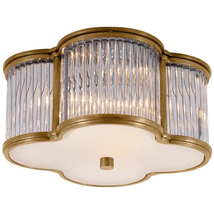 Visual Comfort Basil Small Flush Mount in Natural Brass and Clear Glass Rods with Frosted Glass 1