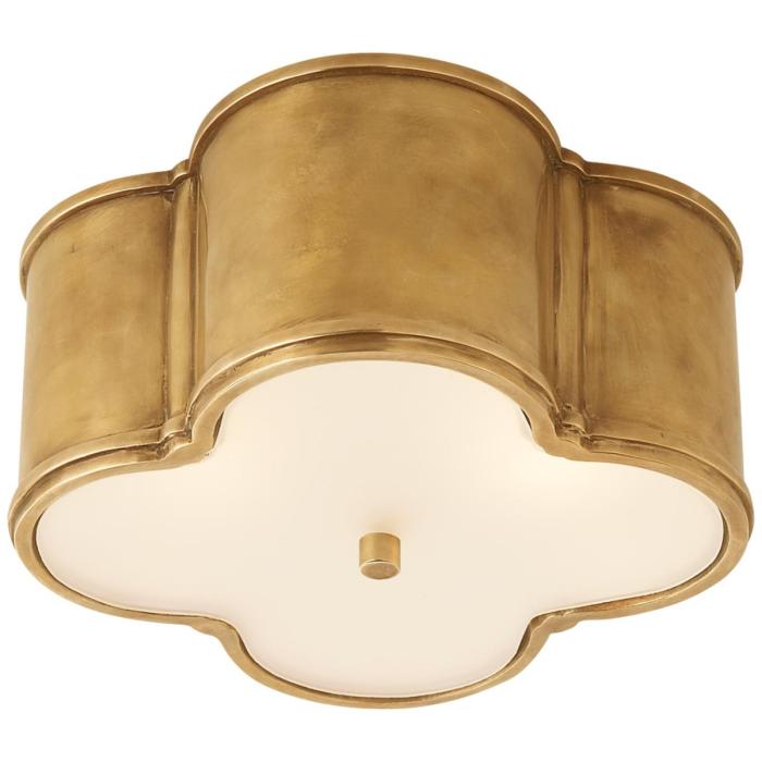 Visual Comfort Basil Small Flush Mount in Natural Brass with Frosted Glass 1