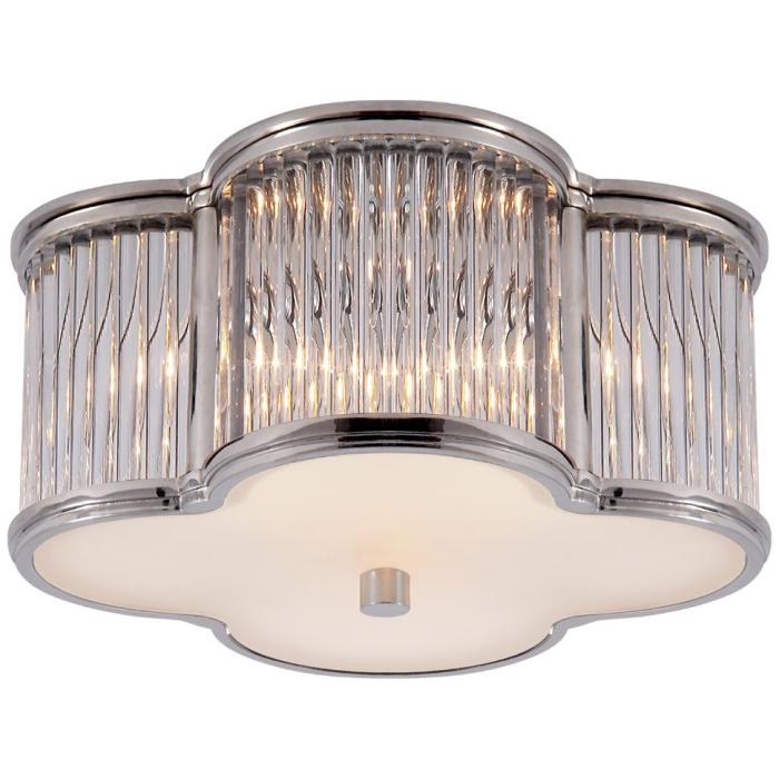 Visual Comfort Basil Small Flush Mount in Polished Nickel and Clear Glass Rods with Frosted Glass 1