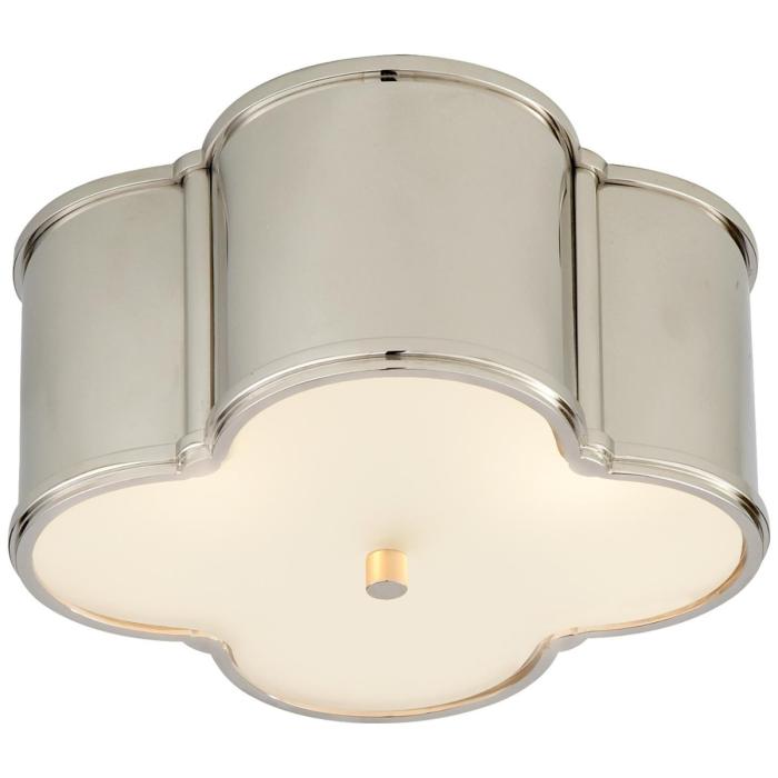 Visual Comfort Basil Small Flush Mount in Polished Nickel with Frosted Glass 1