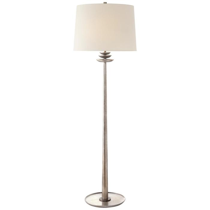 Visual Comfort Beaumont Floor Lamp in Burnished Silver Leaf with Linen Shade 1