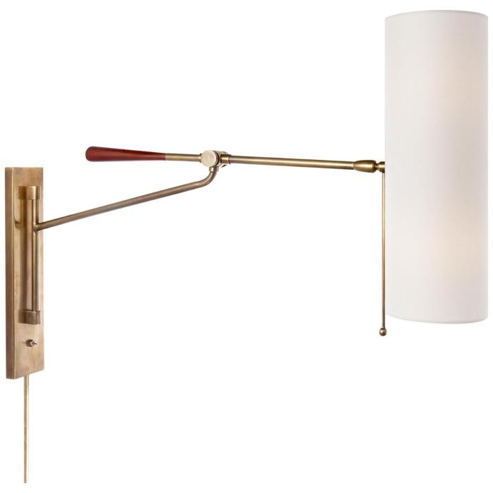 Visual Comfort Frankfort Articulating Wall Light in Hand-Rubbed Antique Brass and Mahogany Accents with Linen Shade 1