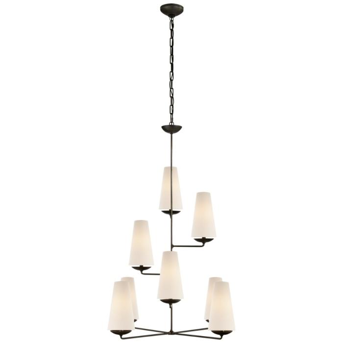 Visual Comfort Fontaine Vertical Chandelier in Aged Iron with Linen Shades 1