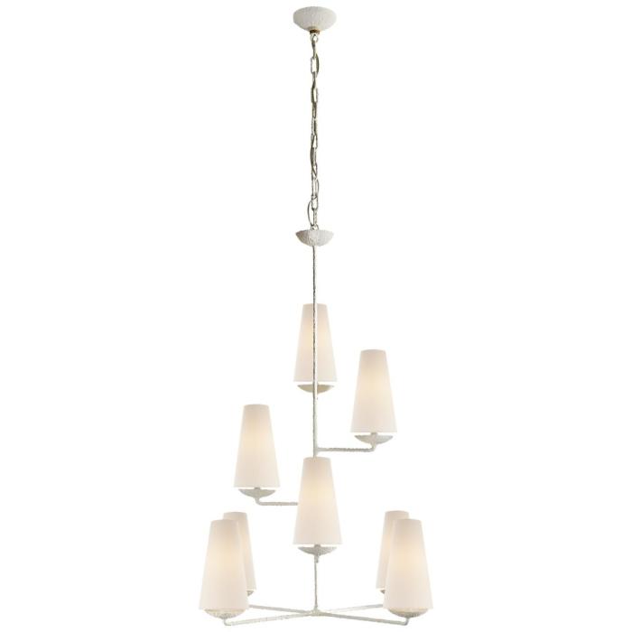 Visual Comfort Fontaine Vertical Chandelier in Plaster with Linen Shades 1