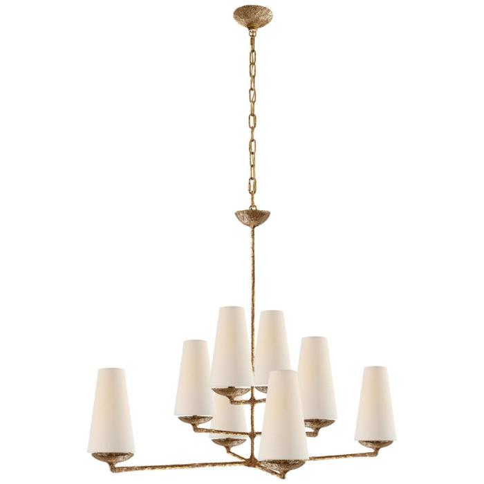 Visual Comfort Fontaine Large Offset Chandelier in Gilded Plaster with Linen Shades 1