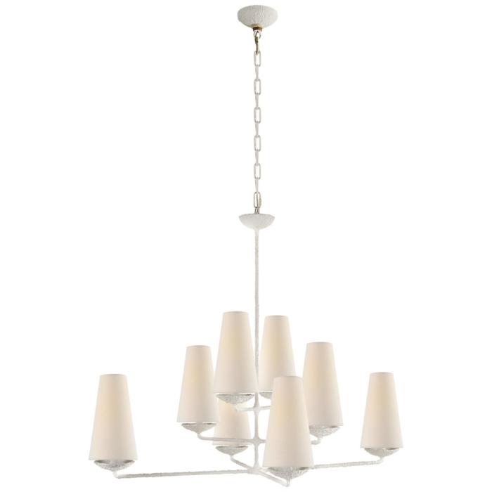 Visual Comfort Fontaine Large Offset Chandelier in Plaster White with Linen Shades 1