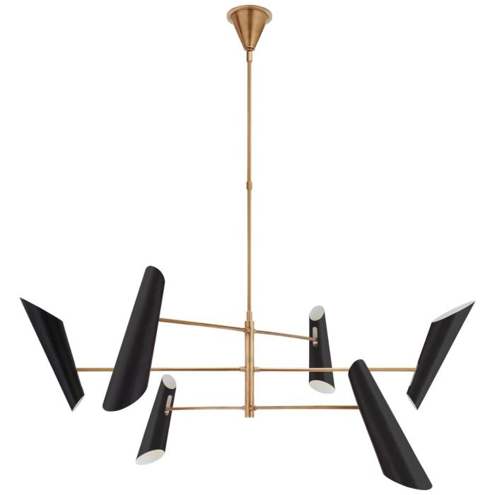 Visual Comfort Franca Large Pivoting Chandelier in Hand-Rubbed Antique Brass with Black Shades 1
