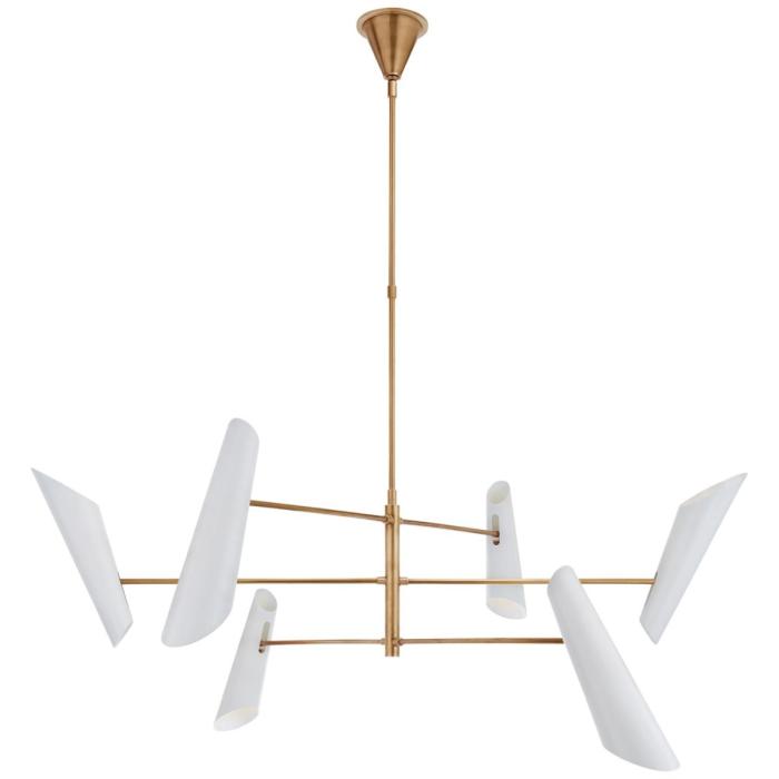 Visual Comfort Franca Large Pivoting Chandelier in Hand-Rubbed Antique Brass with White Shades 1