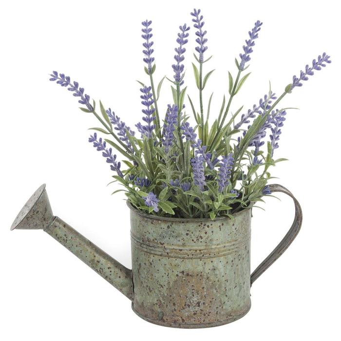 Pavilion Flowers Artificial Dutch Lavender in Watering Can Height 25cm 1