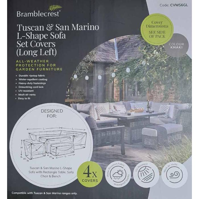 Bramblecrest Outdoor Cover for Tuscan L Shape Sofa Set & Sofa Chair - Long Left - Khaki 1