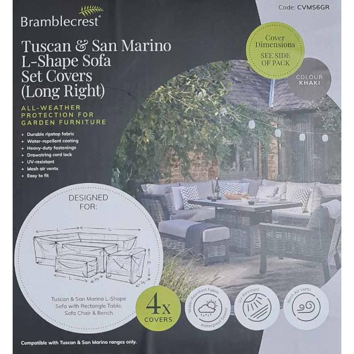 Bramblecrest Tuscan & San Marino L Shape Sofa Set Covers including Sofa Chair - Long Right - Khaki 1