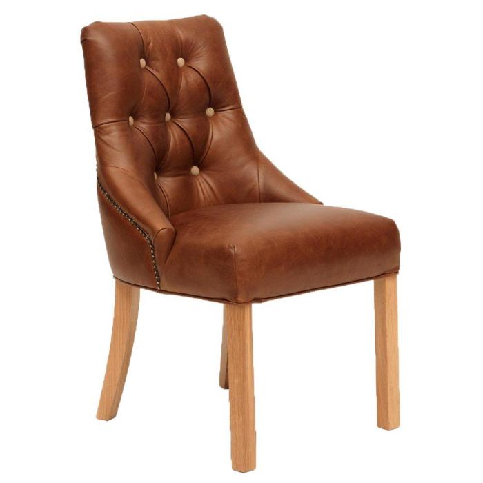 Carlton Furniture Stanton Leather Button Back Dining Chair in Brown 1
