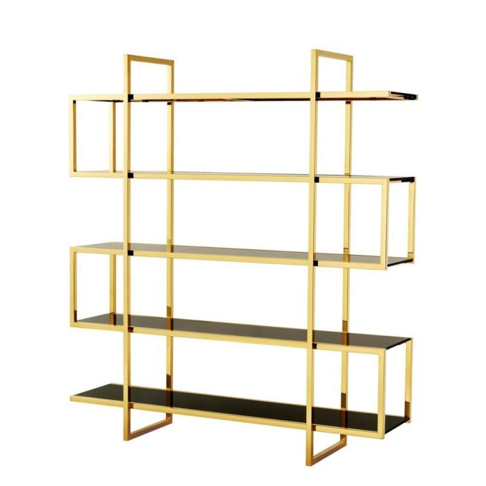 Eichholtz Bookcase Soto with Black Glass Shelves - Gold 1