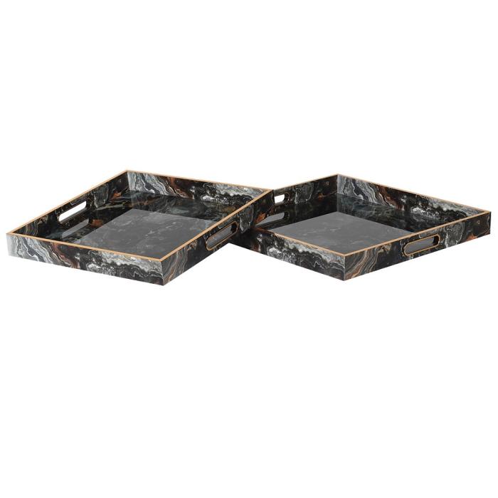 Pavilion Chic Luxe Set of 2 Faux Marble Trays 1