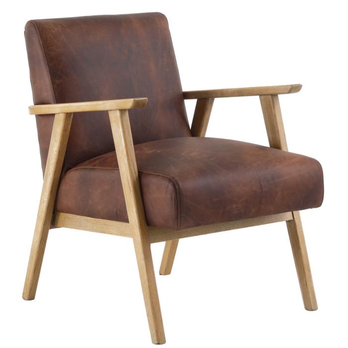 Hereford Mid Century Leather Armchair in Brown 1